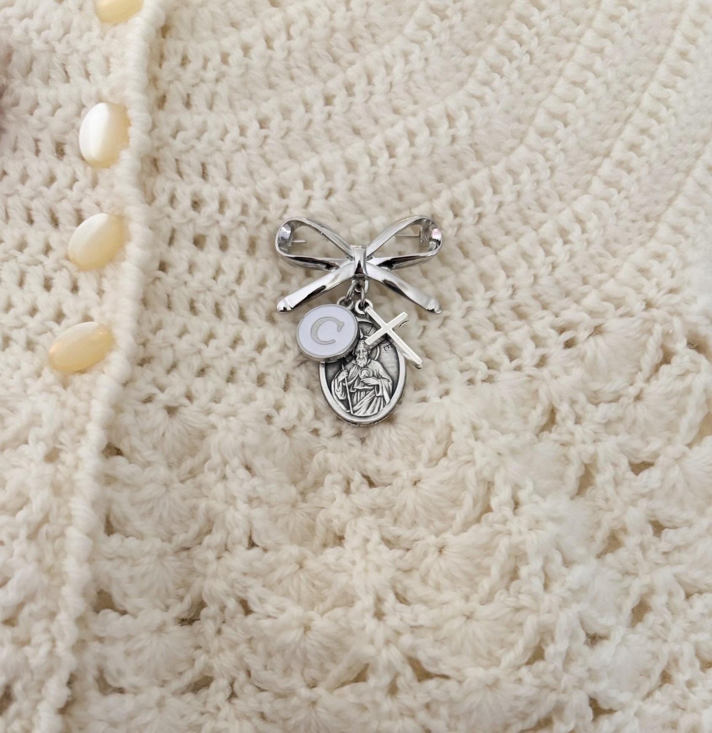 Silver Catholic Saint baby gift for Baptism, Christening, baby shower boy or girl