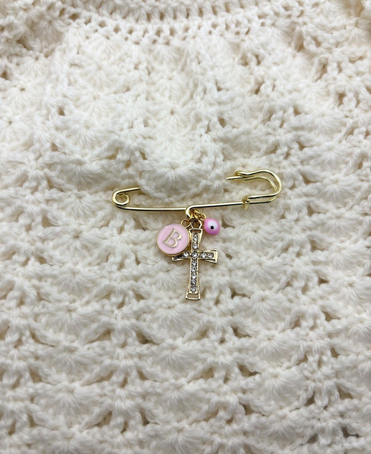 Personalised Gold Cross Charm brooch