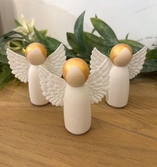 Handmade wooden Guardian Angel figurine; gift for boy or girl Baptism, Christening, Baby shower