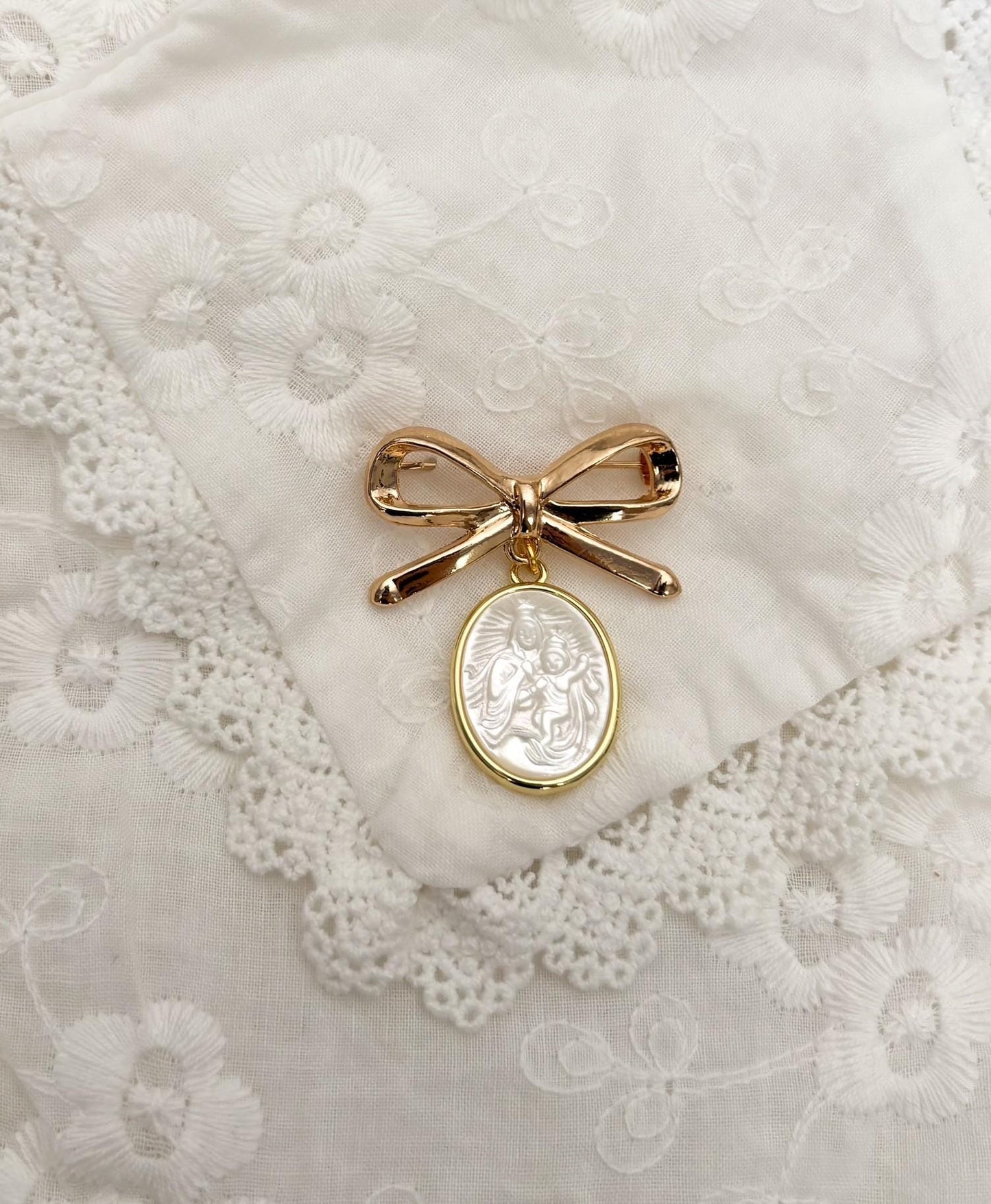 Virgin Mary and baby Jesus pendant brooch - Catholic jewelry keepsake gift