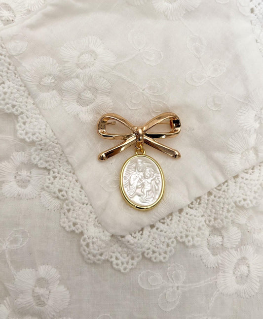 Virgin Mary and baby Jesus pendant brooch - Catholic jewelry keepsake gift