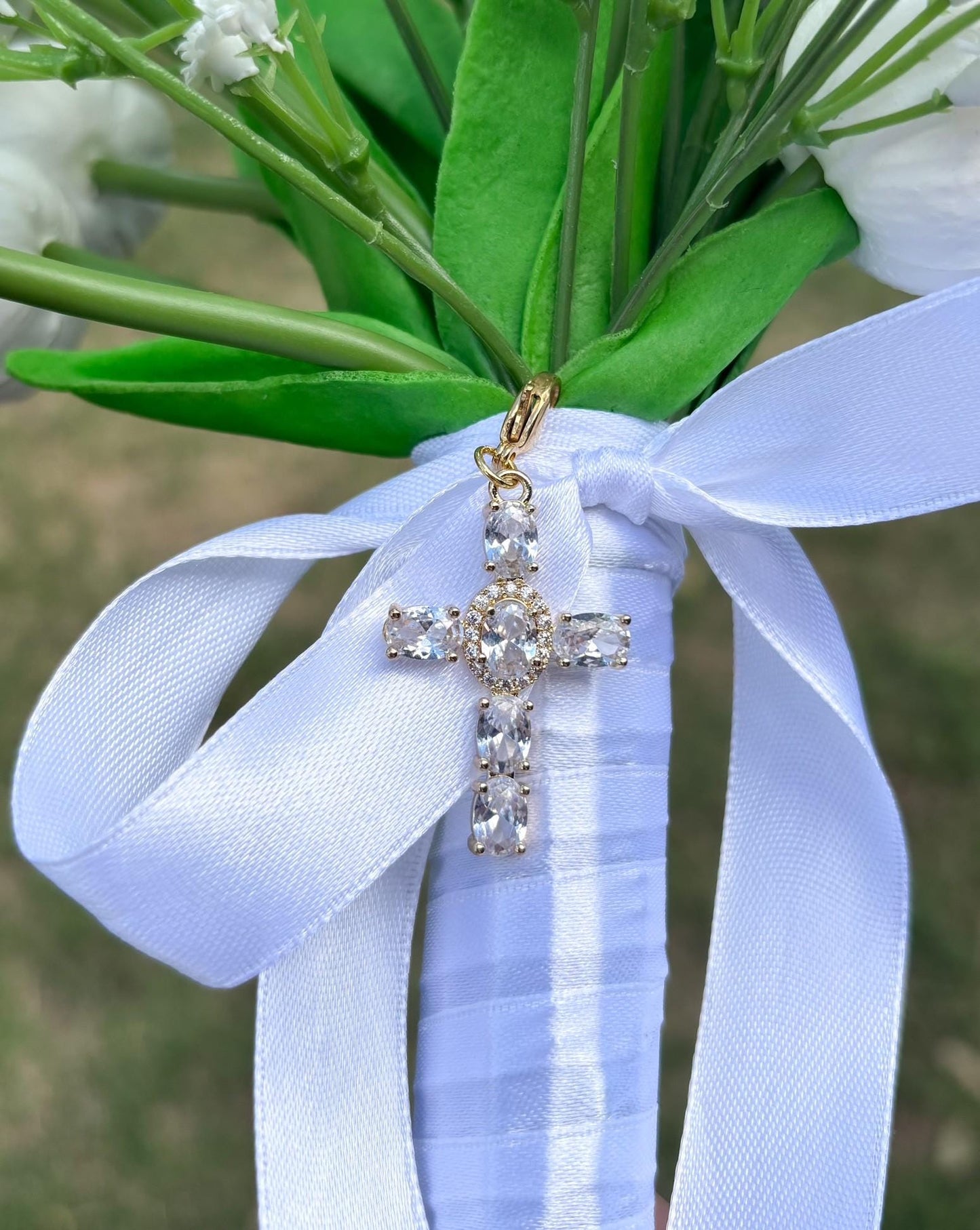 Religious Cross Bridal Bouquet Charm - Something Blue Wedding Day Gift