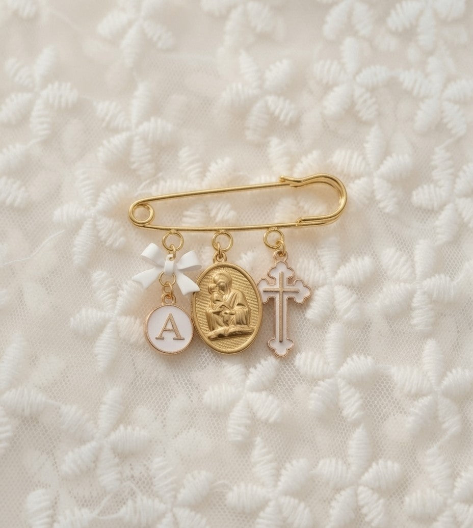 Orthodox Christian Baby Keepsake Pin - Customizable Gold Charms for Boys, Girls & Newborns
