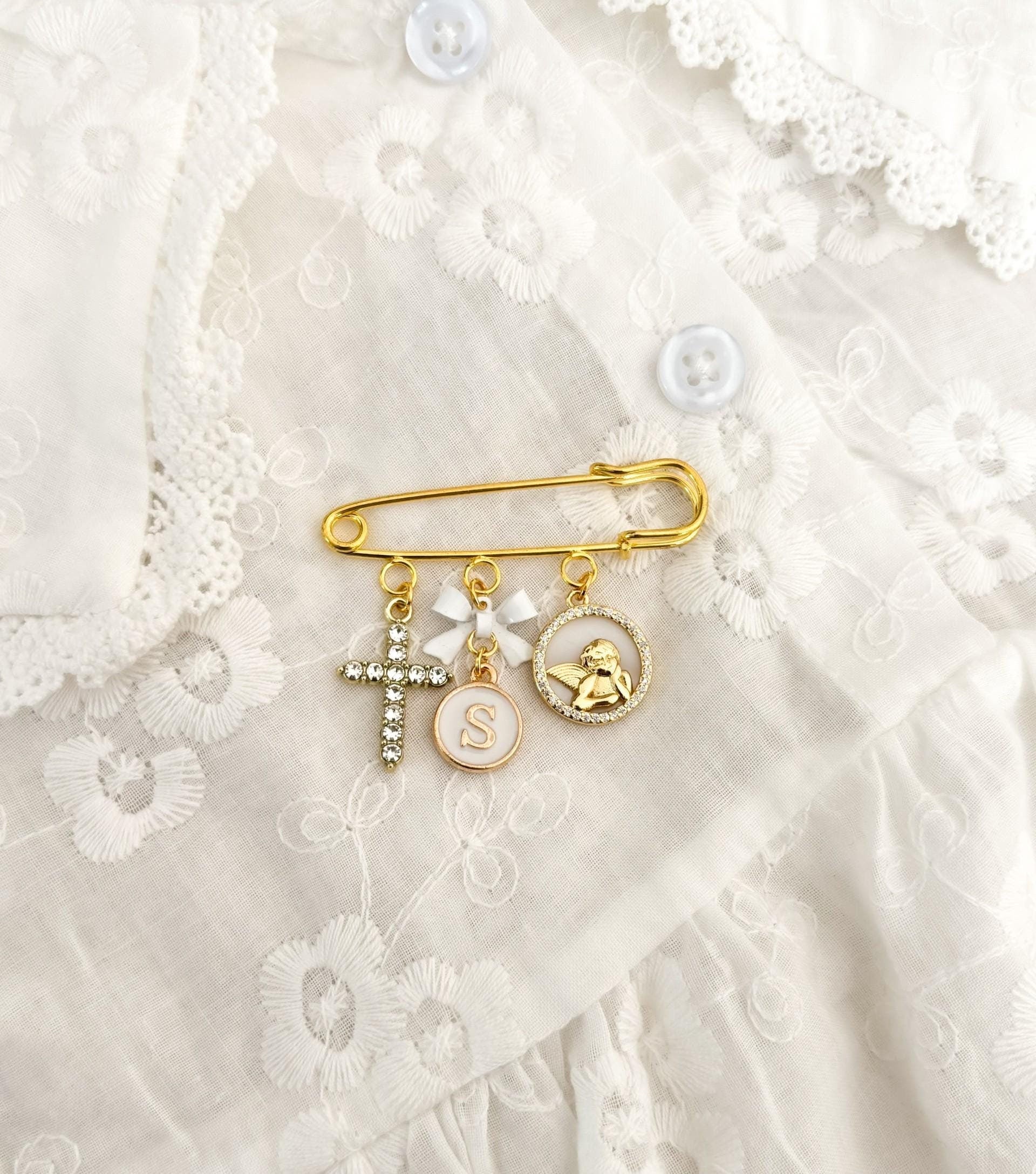 Baptism pin, Christening gift, Personalised baby keepsake pin, Catholic newborn gift, Gift from Godparent for god son, god daughter.