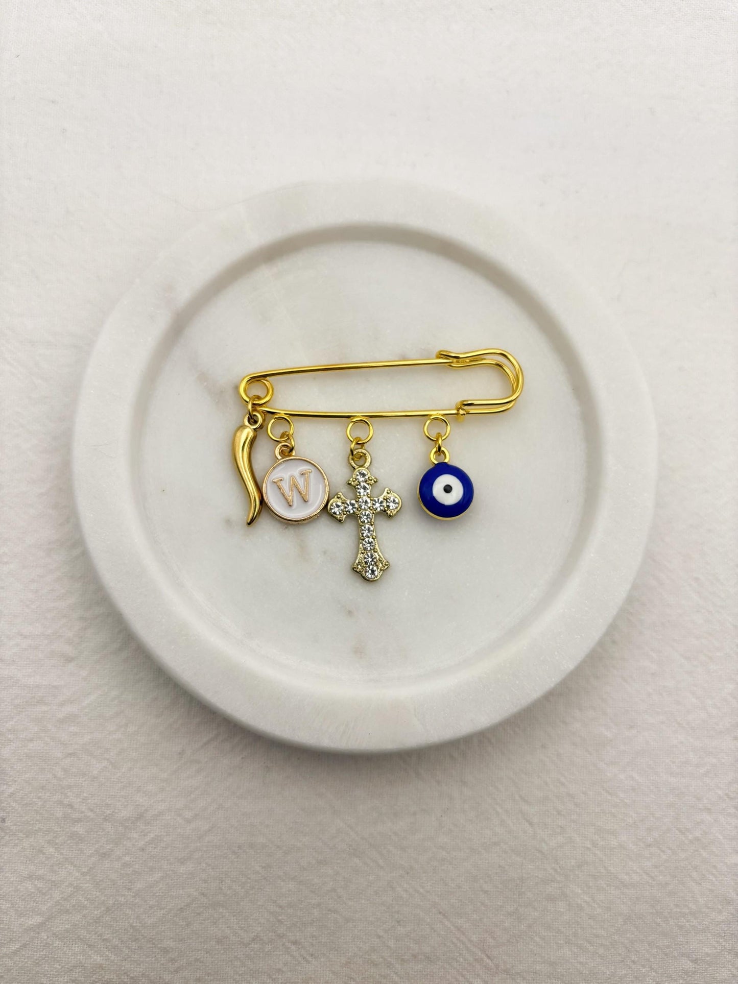 Personalized Evil Eye Baby Pin: Gold Safety Brooch, Protection Jewelry