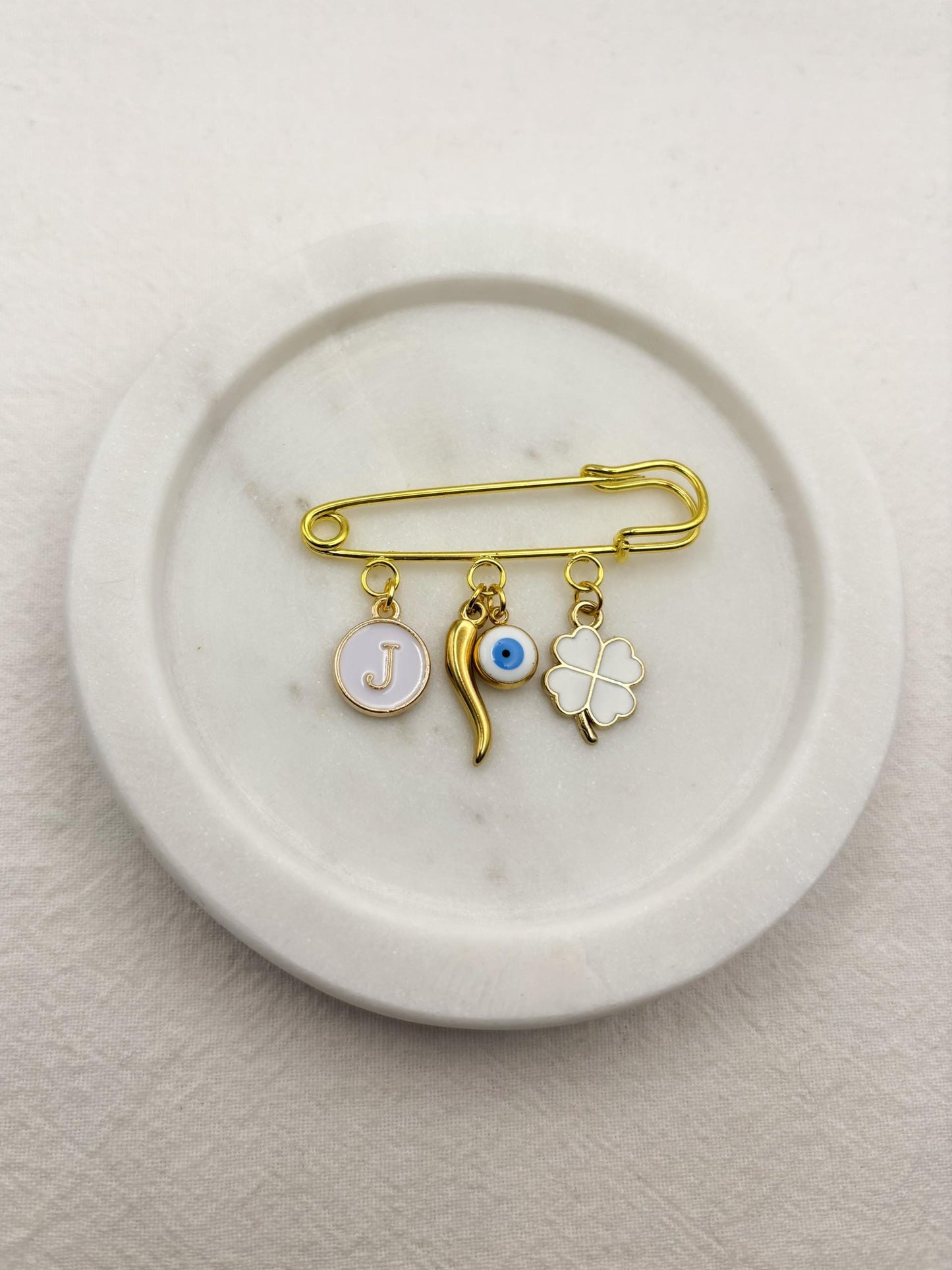 Personalized Evil Eye Baby Pin: Gold Safety Brooch, Protection Jewelry