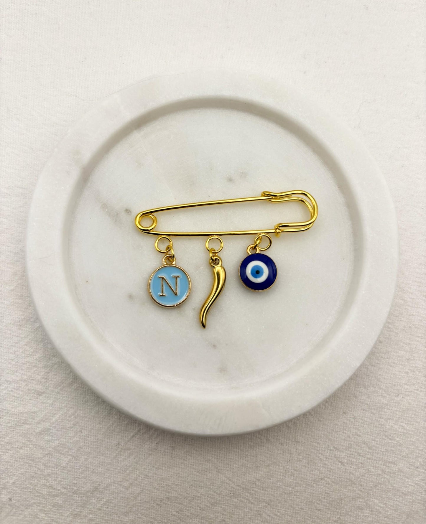 Personalized Evil Eye Baby Pin: Gold Safety Brooch, Protection Jewelry