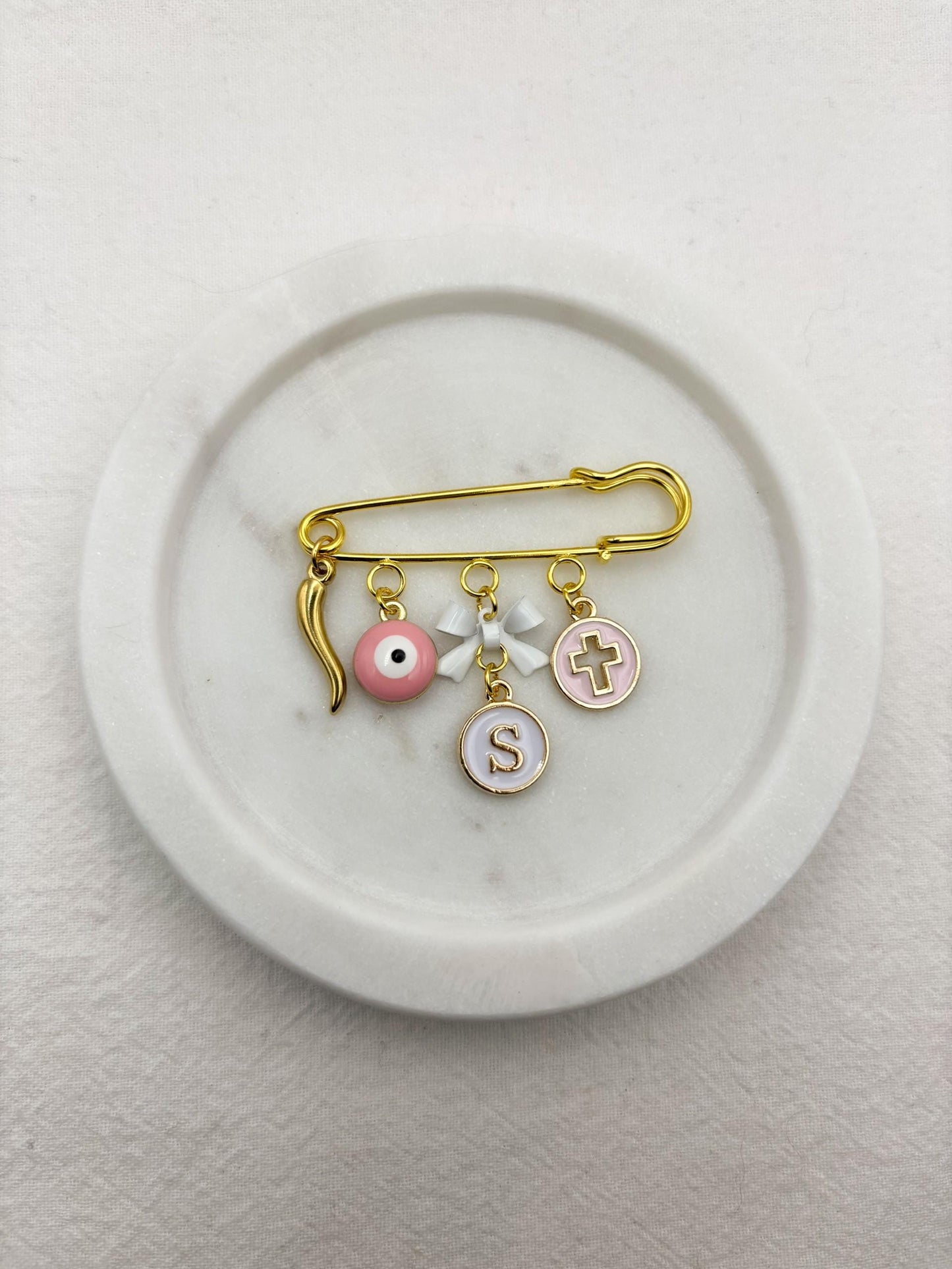 Personalized Evil Eye Baby Pin: Gold Safety Brooch, Protection Jewelry