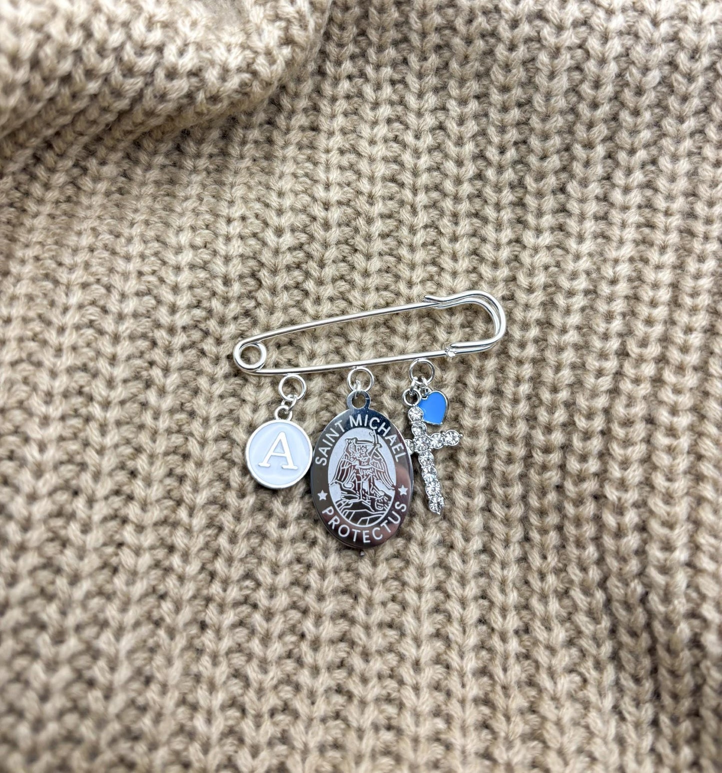 Personalized St Michael Baby Pin: Christening Gift, Silver Keepsake