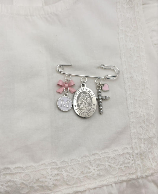 Personalized St Michael Baby Pin: Christening Gift, Silver Keepsake