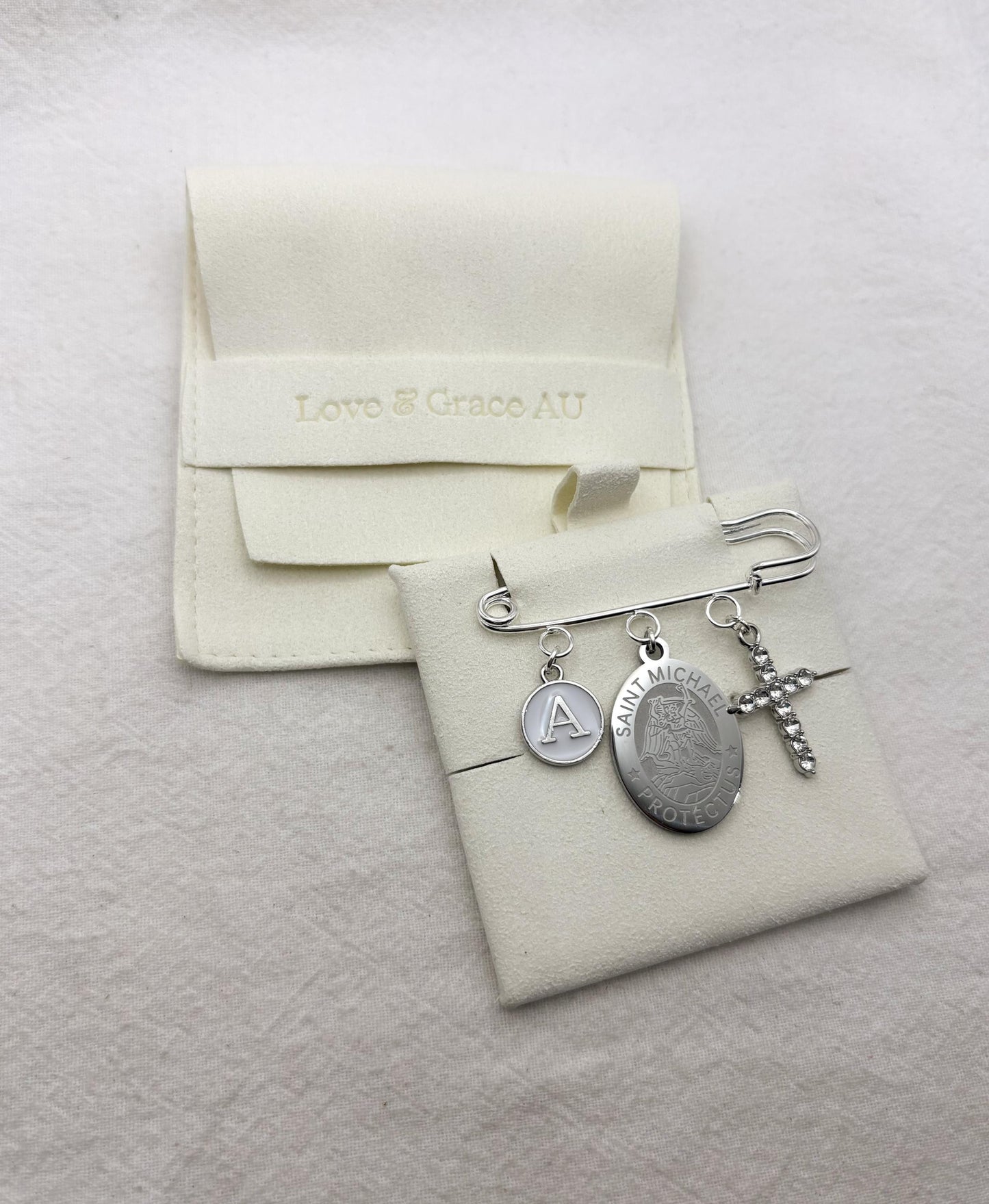 Personalized St Michael Baby Pin: Christening Gift, Silver Keepsake