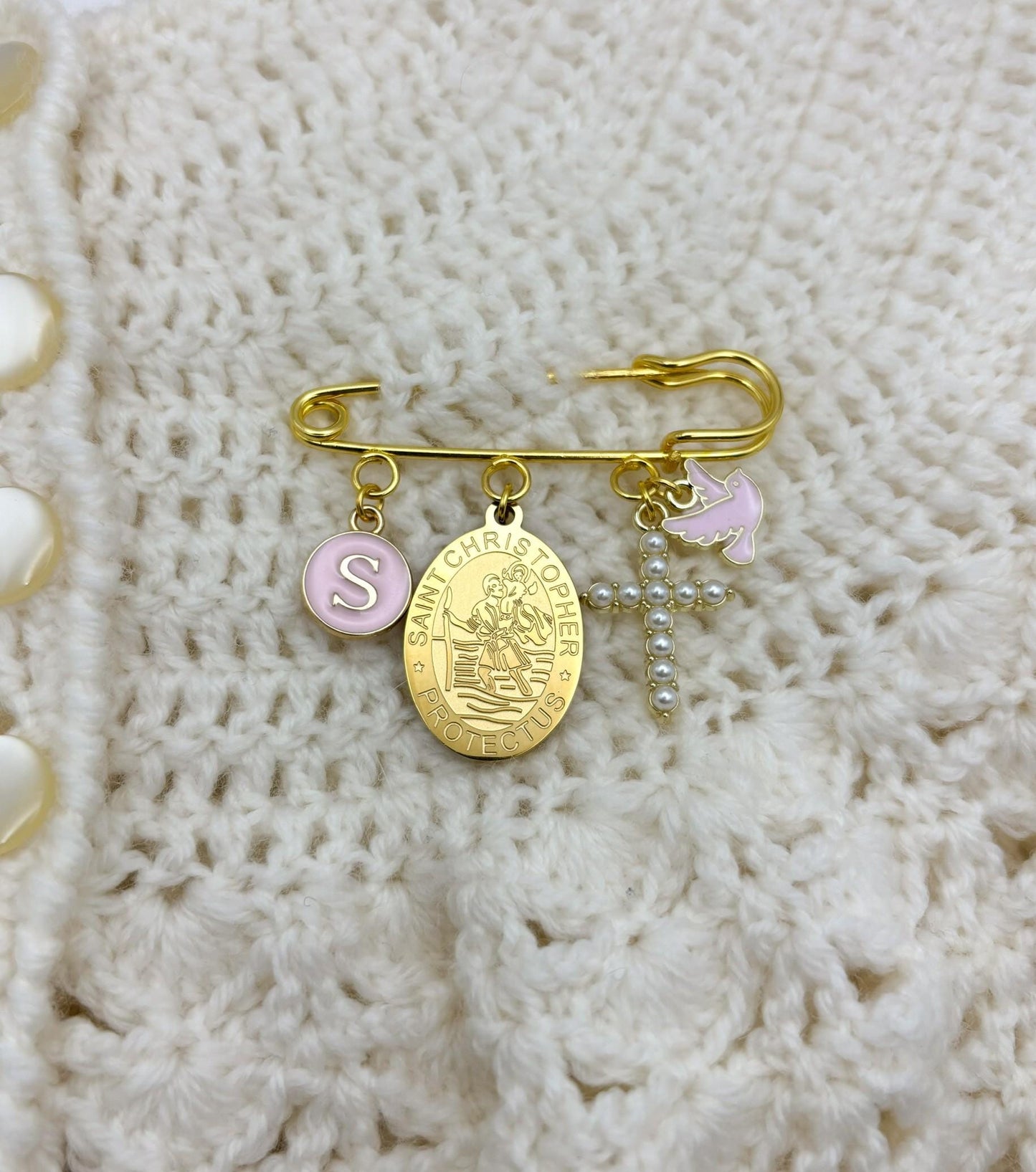St. Christopher Baby Pin: Catholic Newborn Brooch, Godparent Gift