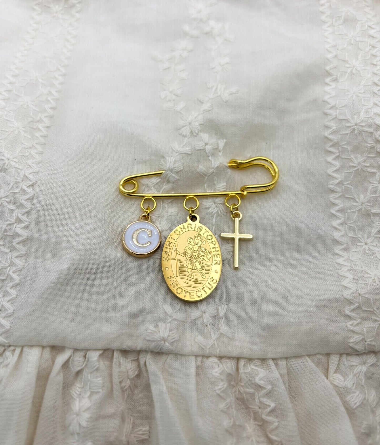 St. Christopher Baby Pin: Catholic Newborn Brooch, Godparent Gift