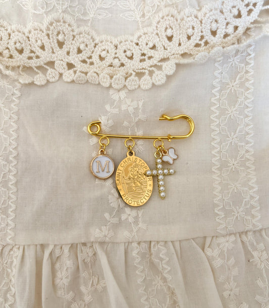 St. Christopher Baby Pin: Catholic Newborn Brooch, Godparent Gift