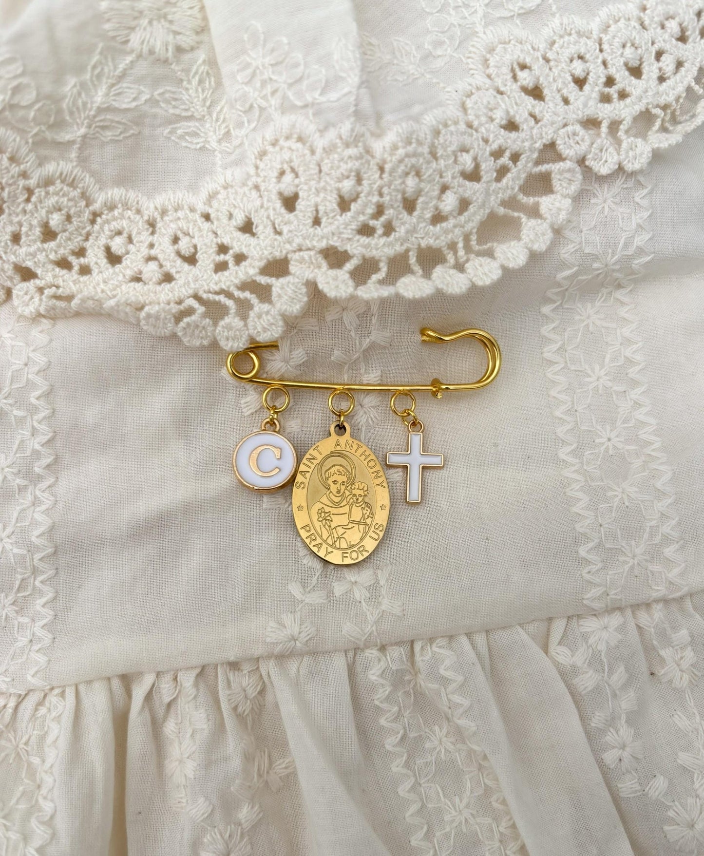 St Anthony Baby Pin: Catholic Christening Gift, Custom Keepsake