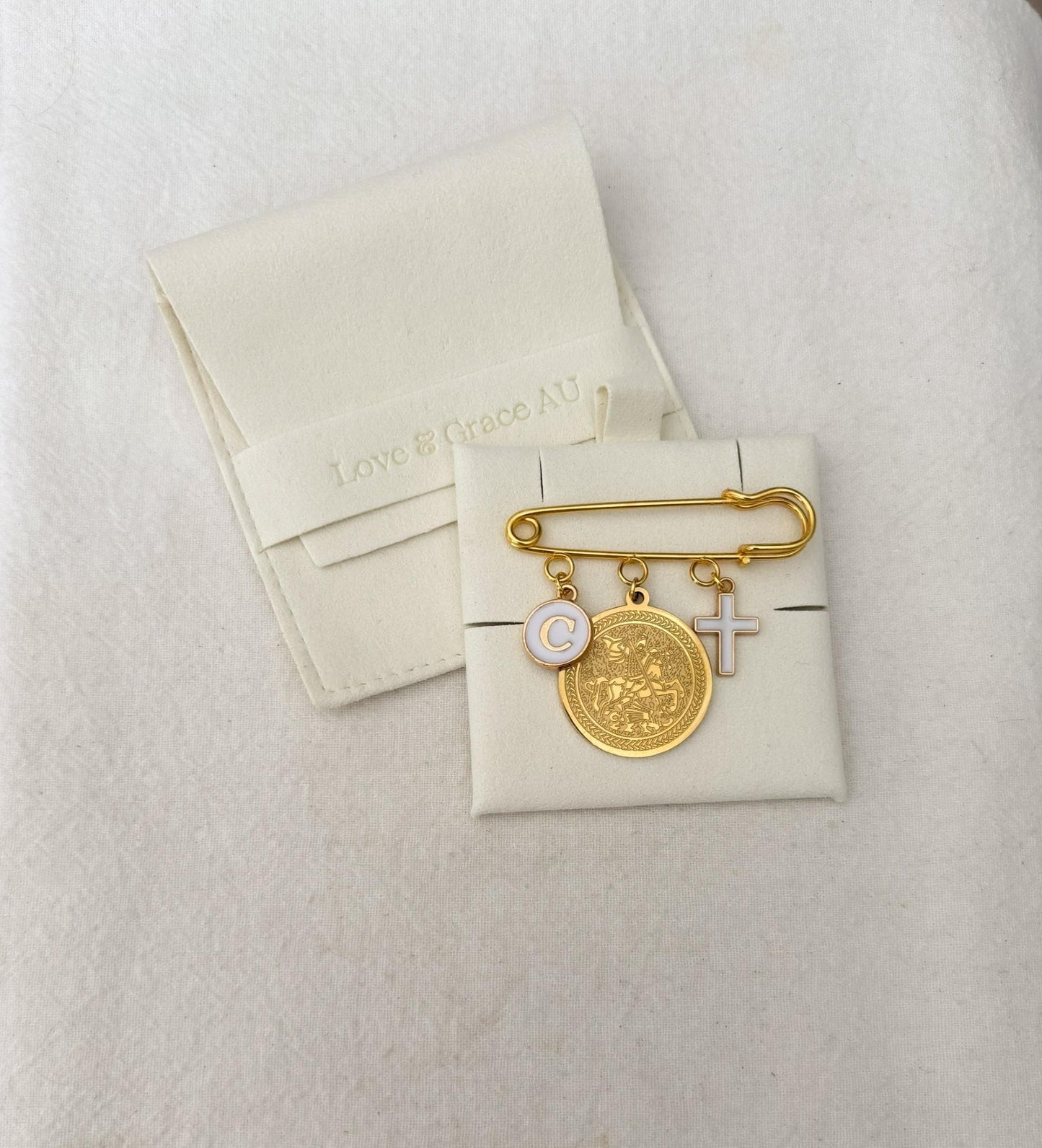 St George Baby Pin: Catholic Christening Gift, Custom Keepsake