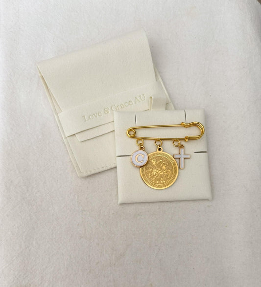 St George Baby Pin: Catholic Christening Gift, Custom Keepsake