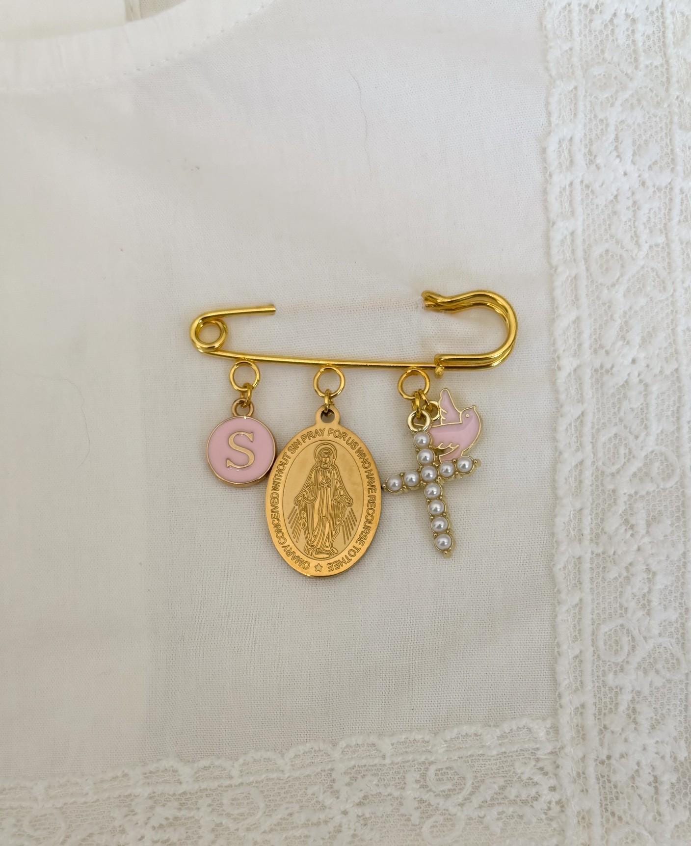 Personalized Virgin Mary Baby Pin: Catholic Christening Gift