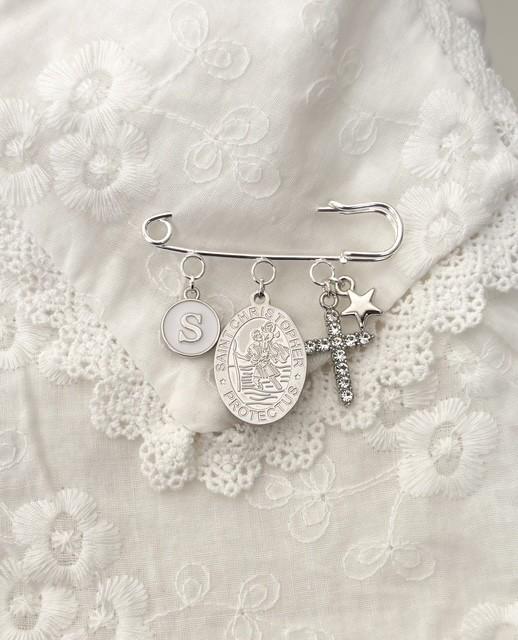 St Christopher Personalized Baby Pin: Christening Gift, Silver Keepsake