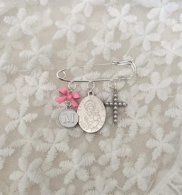 St Anthony Personalized Baby Pin: Christening Gift, Silver Catholic Keepsake