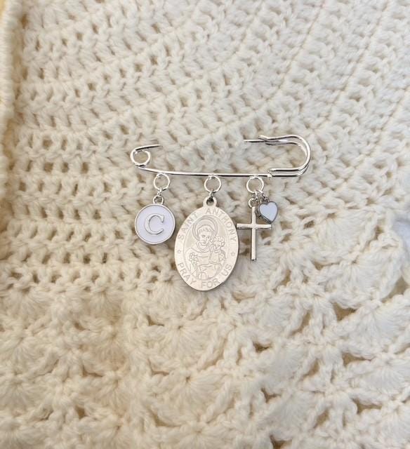 St Anthony Personalized Baby Pin: Christening Gift, Silver Catholic Keepsake