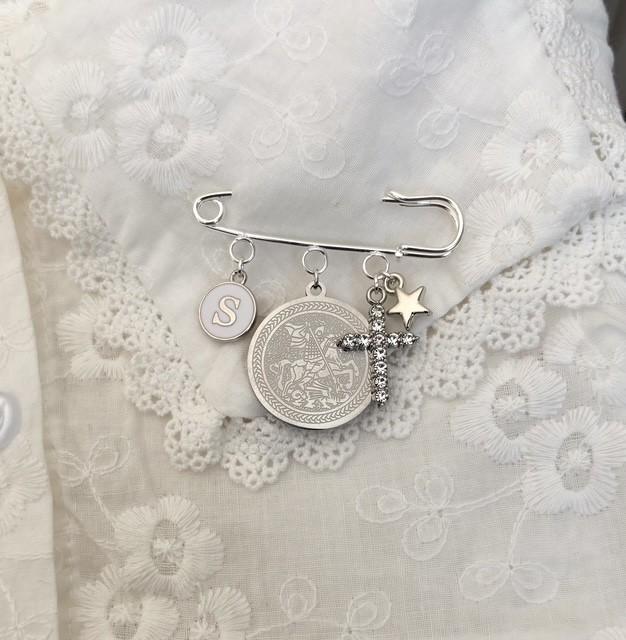 St George Personalized Baby Pin: Christening Gift, Silver Catholic Keepsake