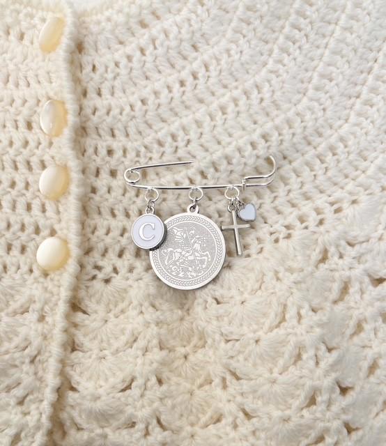 St George Personalized Baby Pin: Christening Gift, Silver Catholic Keepsake