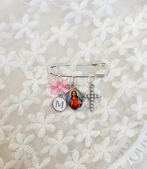 Blessed Mother Mary and Jesus Personalized Catholic Baby Keepsake Pin: Christening or Baptism Gift