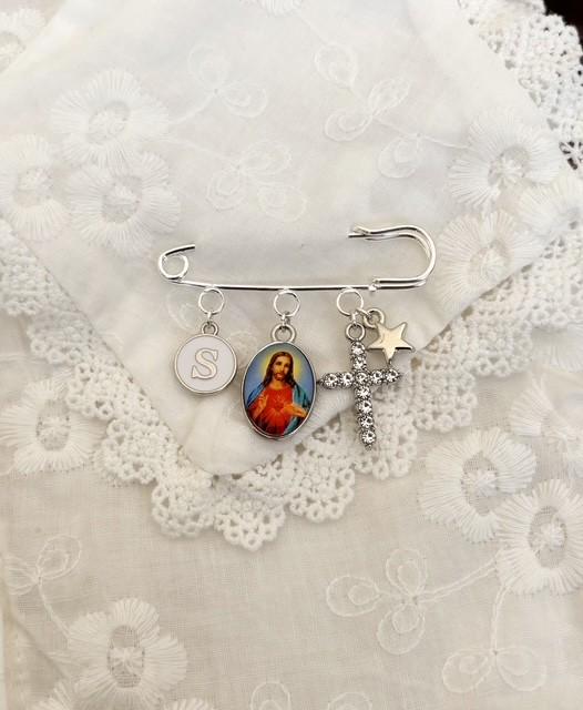 Blessed Mother Mary and Jesus Personalized Catholic Baby Keepsake Pin: Christening or Baptism Gift