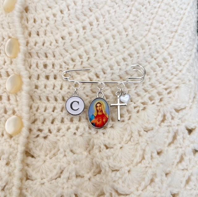 Blessed Mother Mary and Jesus Personalized Catholic Baby Keepsake Pin: Christening or Baptism Gift