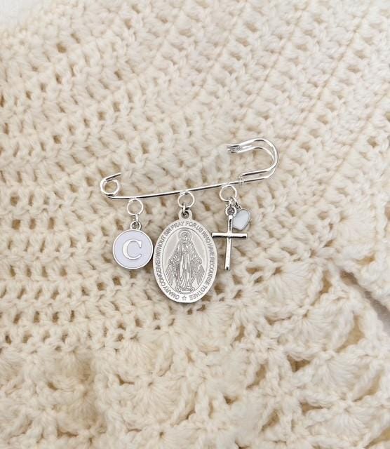 Personalized Miraculous Medal Baby Pin: Christening Gift, Catholic Keepsake
