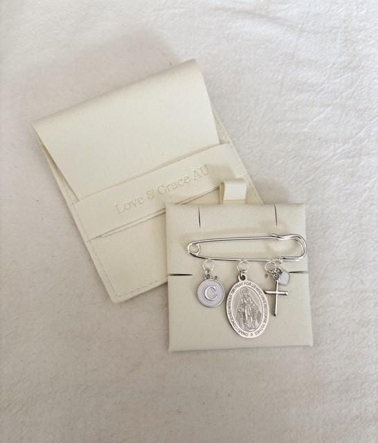 Personalized Miraculous Medal Baby Pin: Christening Gift, Catholic Keepsake
