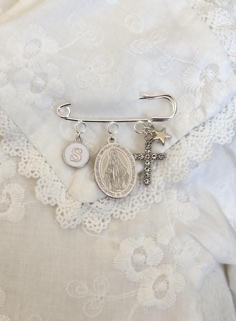 Personalized Miraculous Medal Baby Pin: Christening Gift, Catholic Keepsake