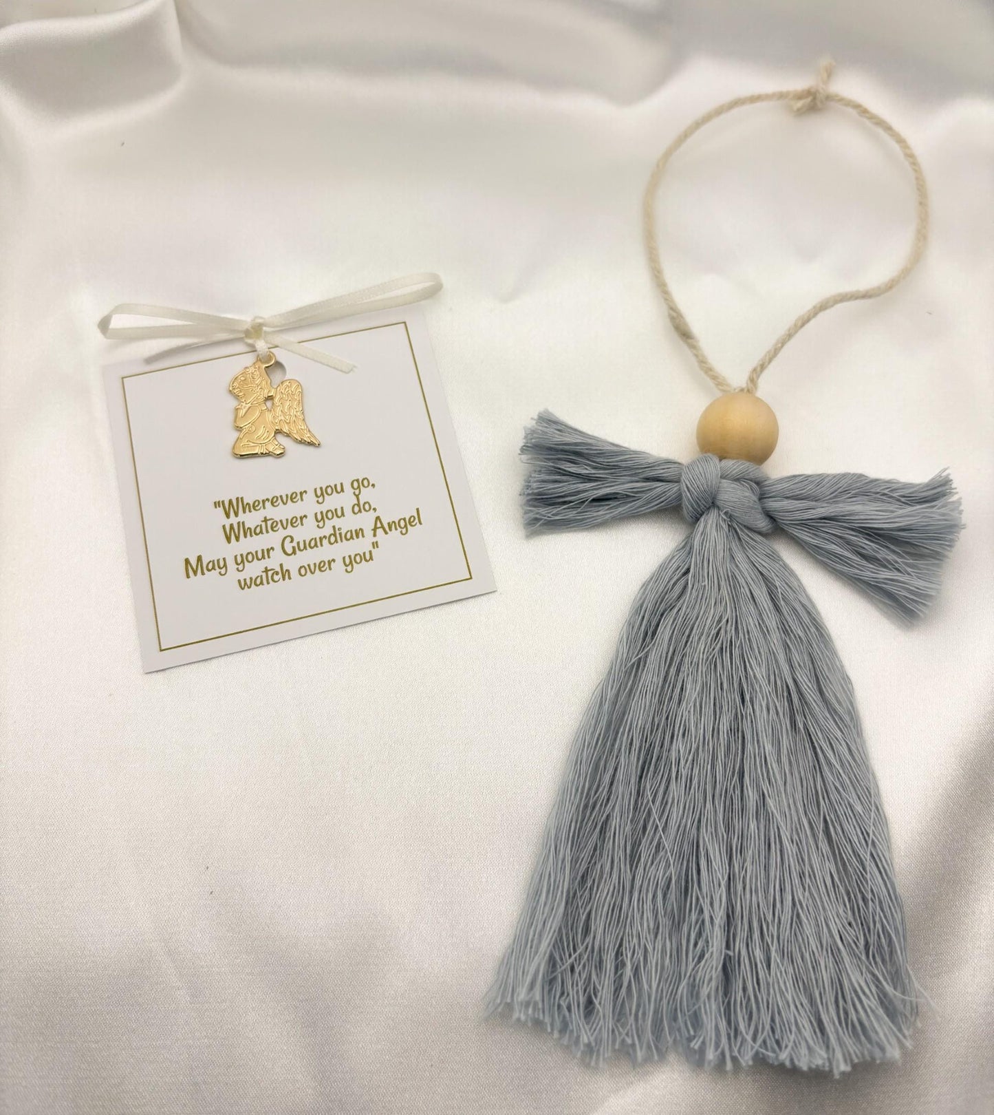 Macrame Guardian Angel gift: Handmade Baptism, Christening keepsake