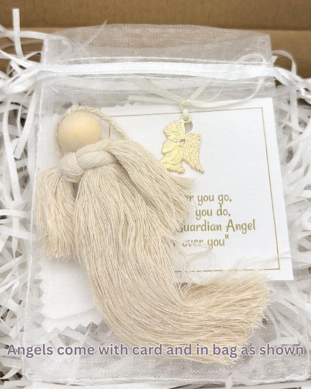 Macrame Guardian Angel gift: Handmade Baptism, Christening keepsake