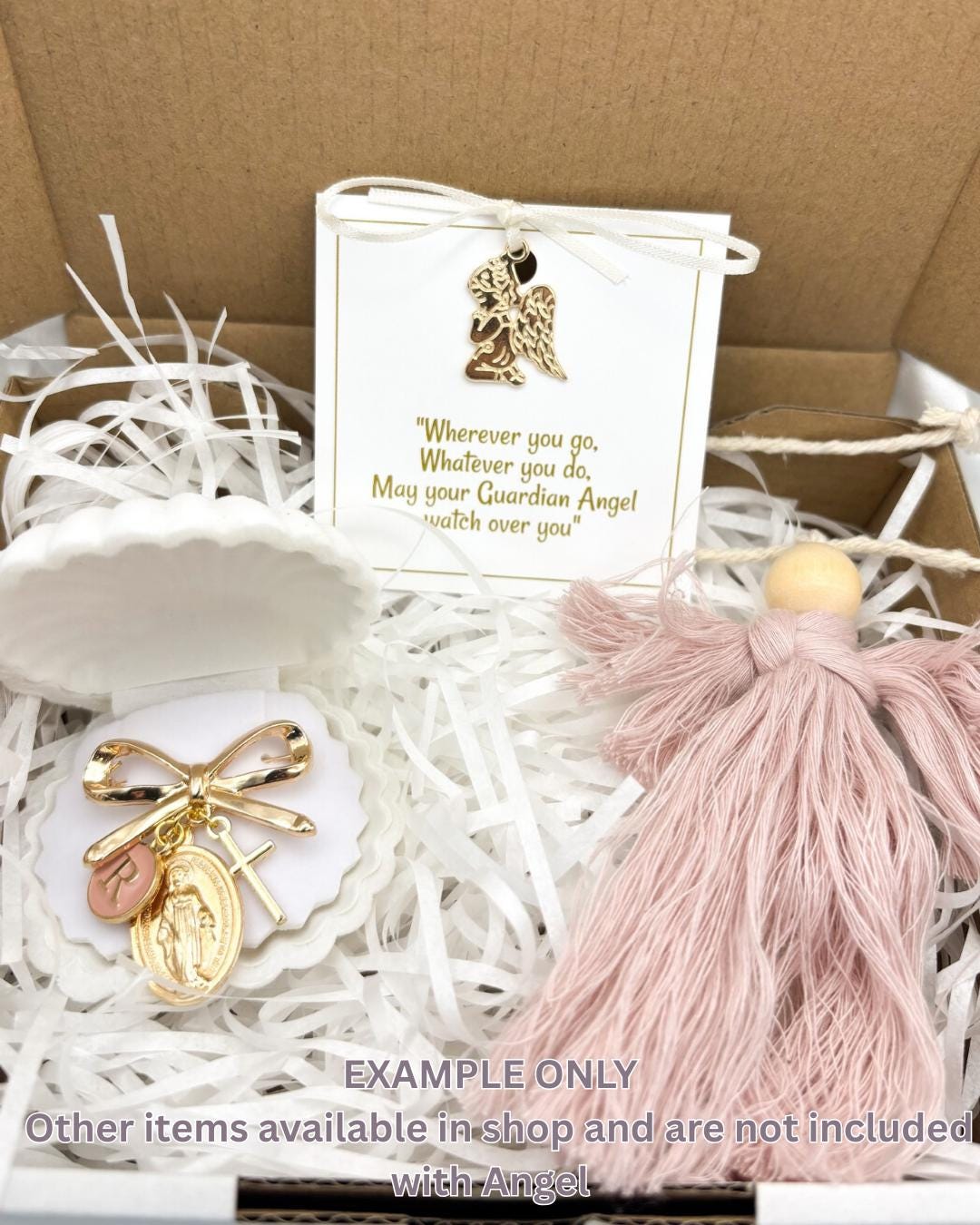 Macrame Guardian Angel gift: Handmade Baptism, Christening keepsake