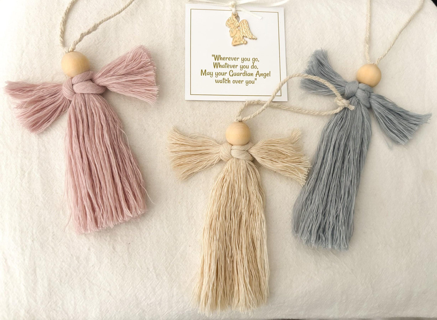 Macrame Guardian Angel gift: Handmade Baptism, Christening keepsake