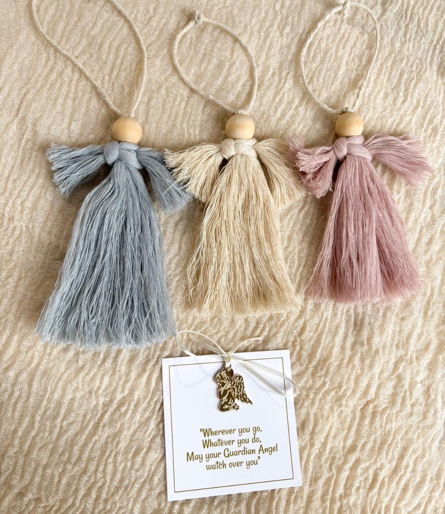Macrame Guardian Angel gift: Handmade Baptism, Christening keepsake