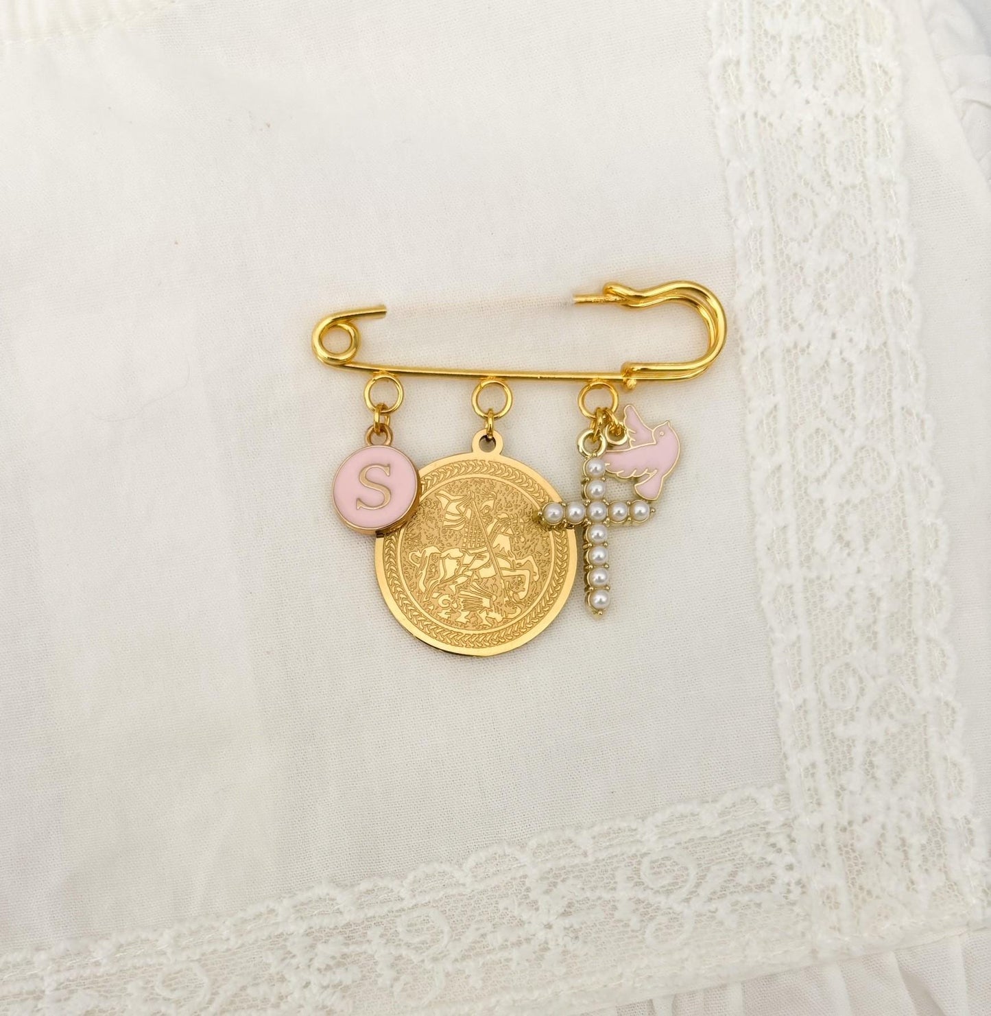St George Baby Pin: Catholic Christening Gift, Custom Keepsake