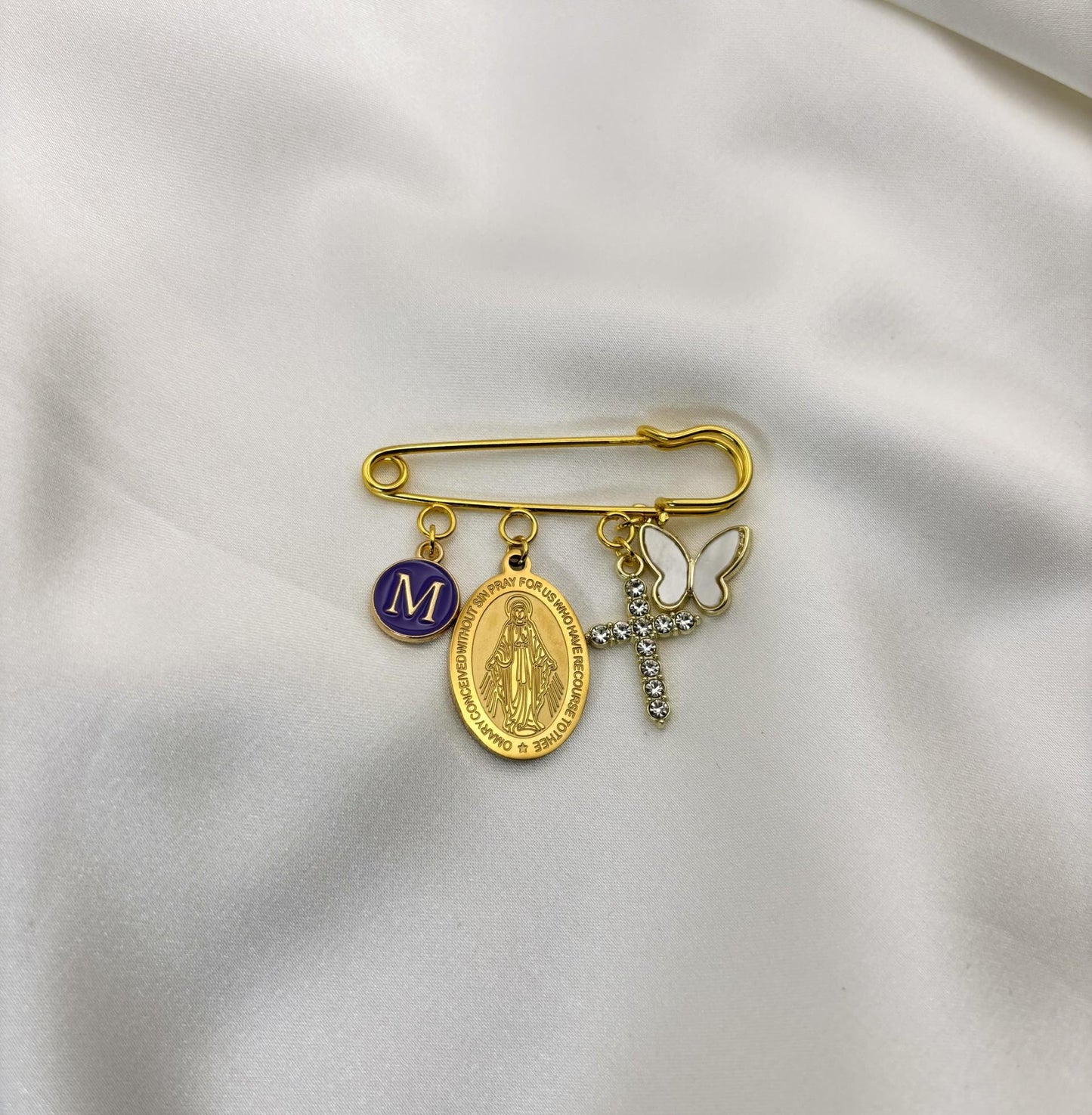 Personalized Virgin Mary Baby Pin: Catholic Christening Gift