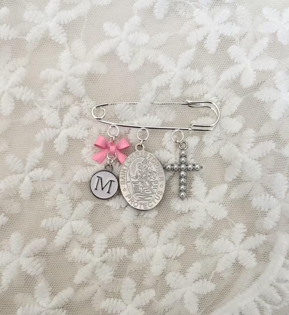 St Christopher Personalized Baby Pin: Christening Gift, Silver Keepsake