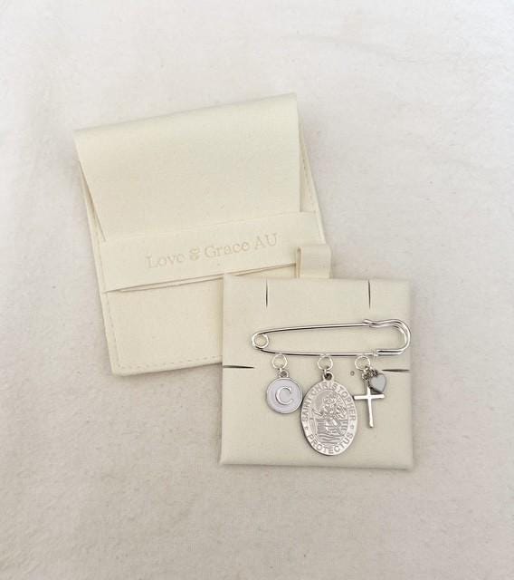 St Christopher Personalized Baby Pin: Christening Gift, Silver Keepsake