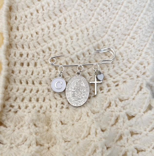 St Christopher Personalized Baby Pin: Christening Gift, Silver Keepsake