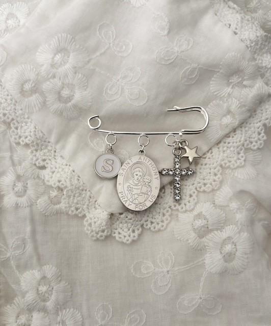 St Anthony Personalized Baby Pin: Christening Gift, Silver Catholic Keepsake