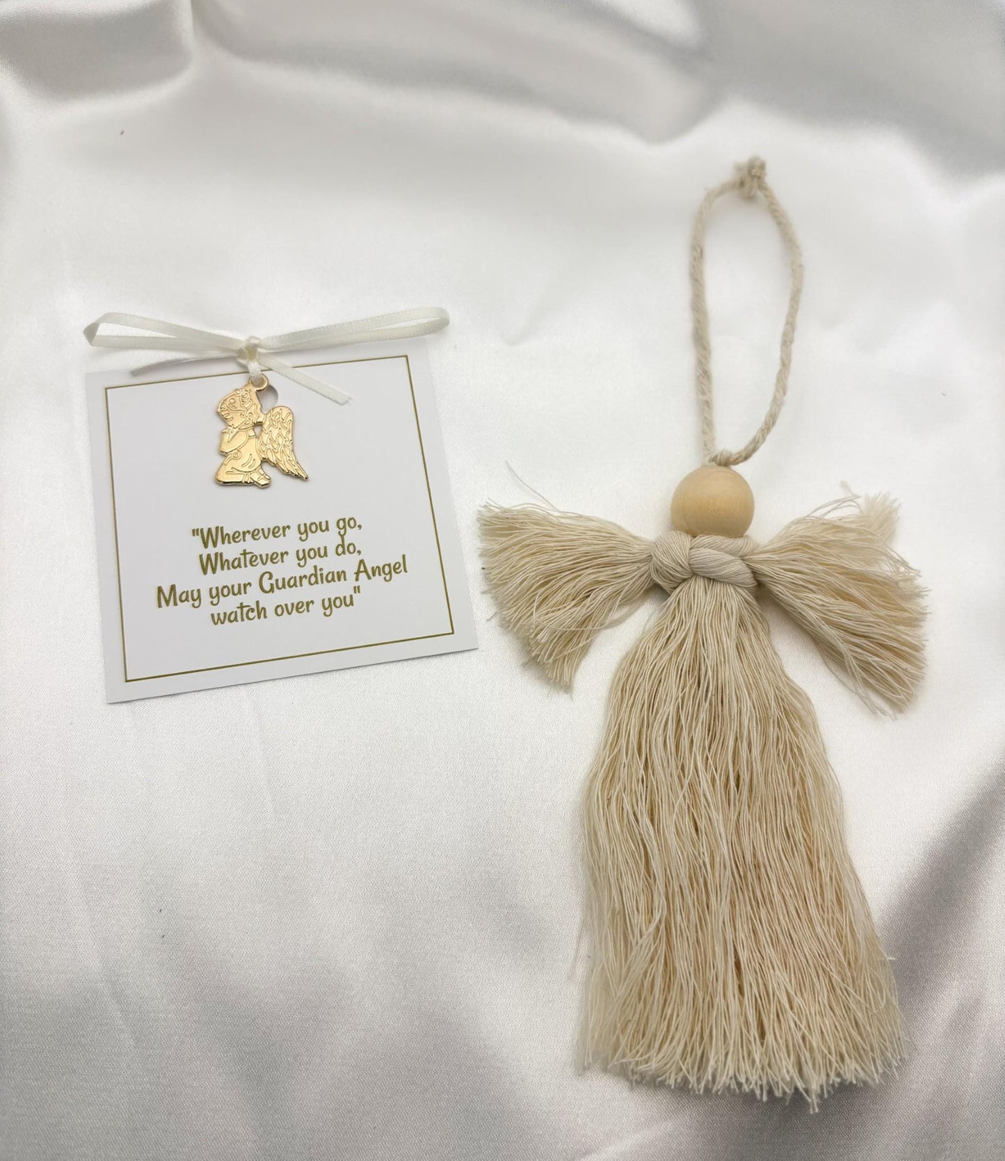 Macrame Guardian Angel gift: Handmade Baptism, Christening keepsake