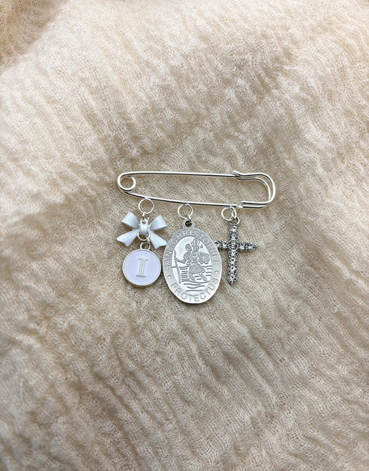 St Christopher Personalized Baby Pin: Christening Gift, Silver Keepsake