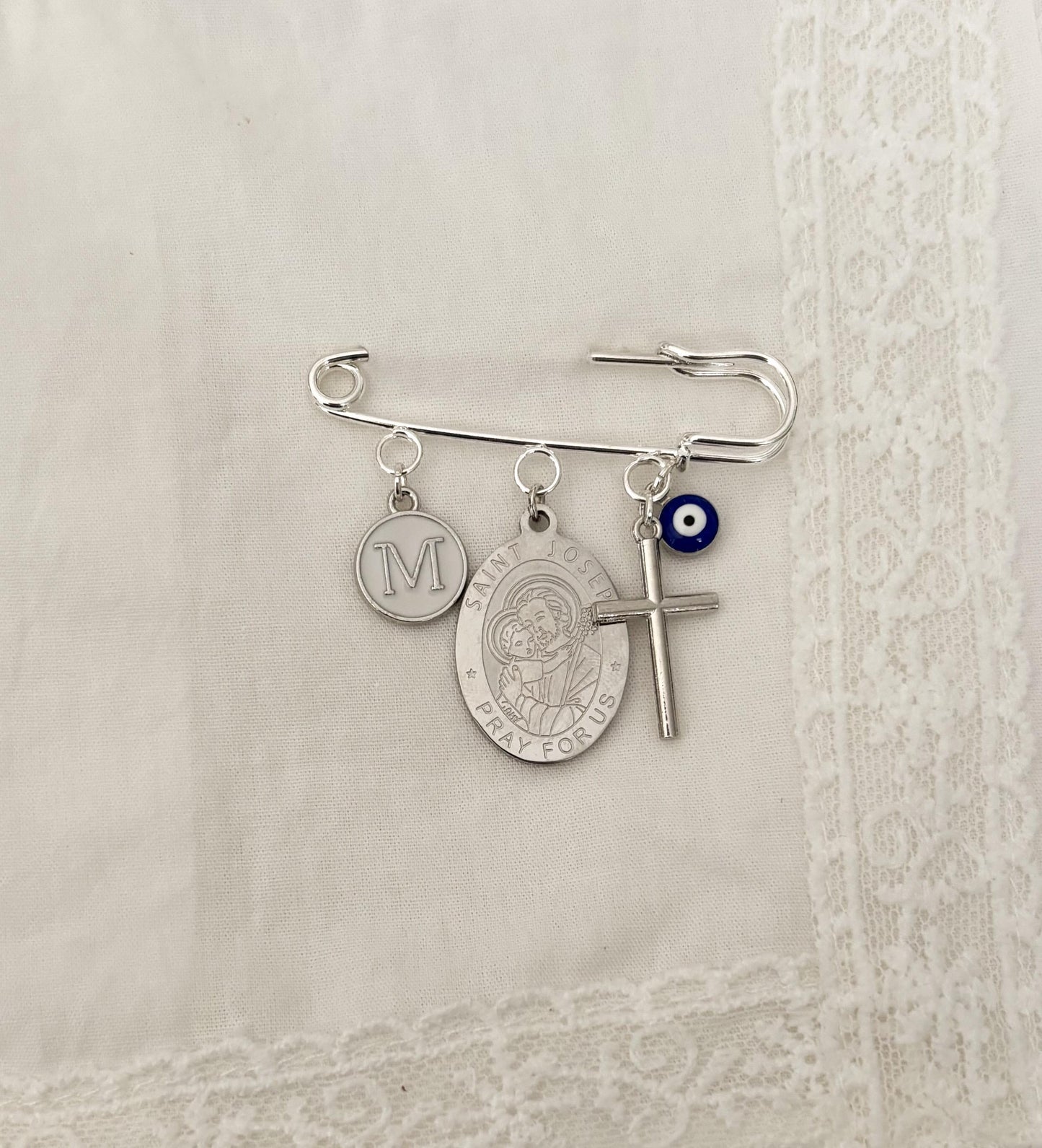 Personalized St Joseph Baby Pin: Silver Catholic Christening Gift