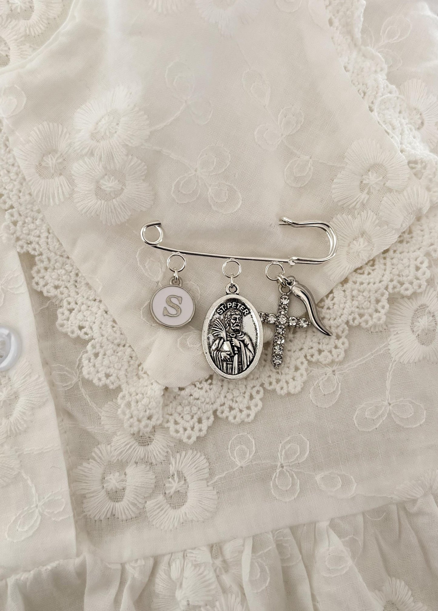 Personalized St Peter Baby Pin: Silver Catholic Christening Gift