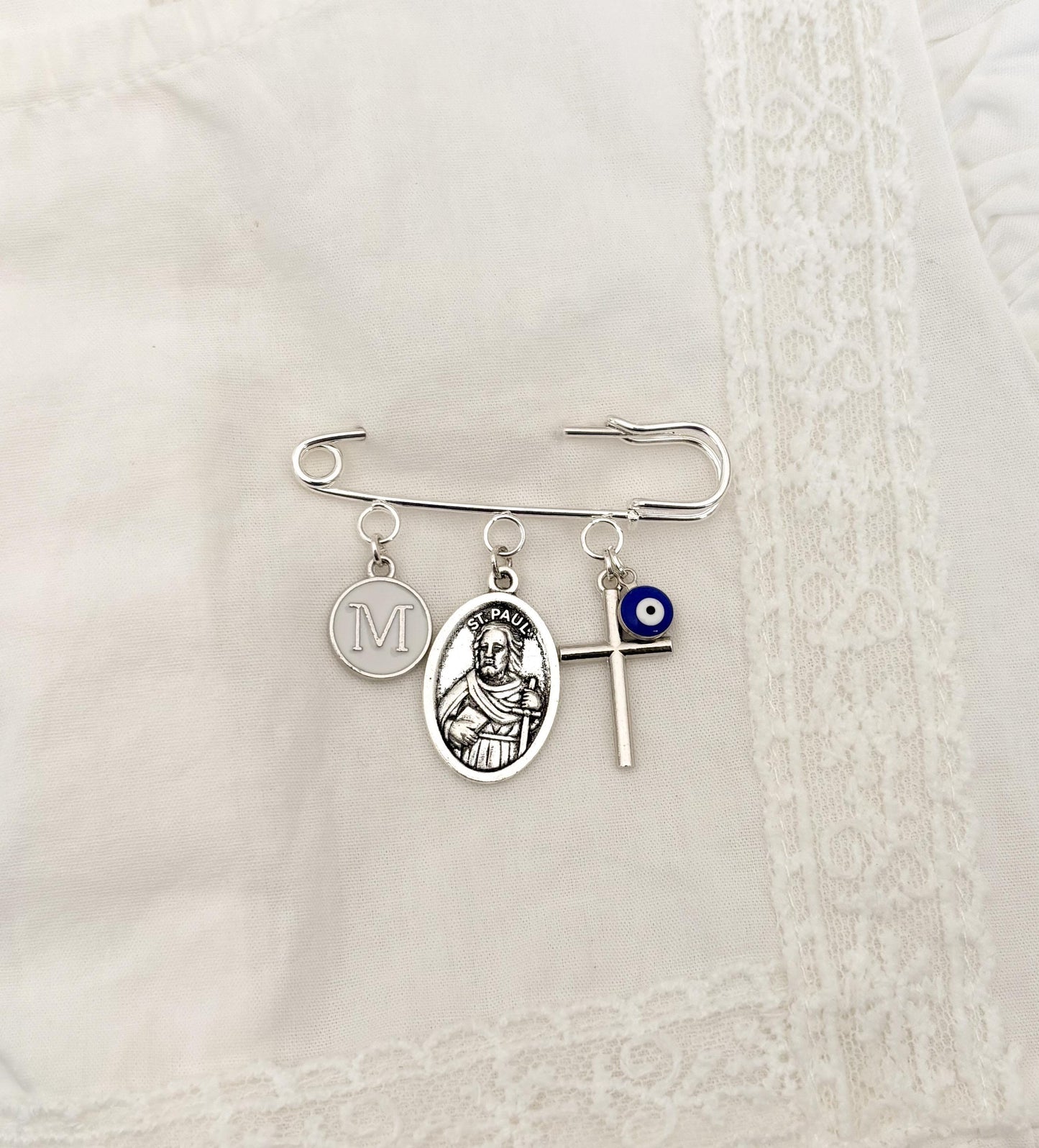 Personalized St Paul Baby Pin: Silver Catholic Christening Gift