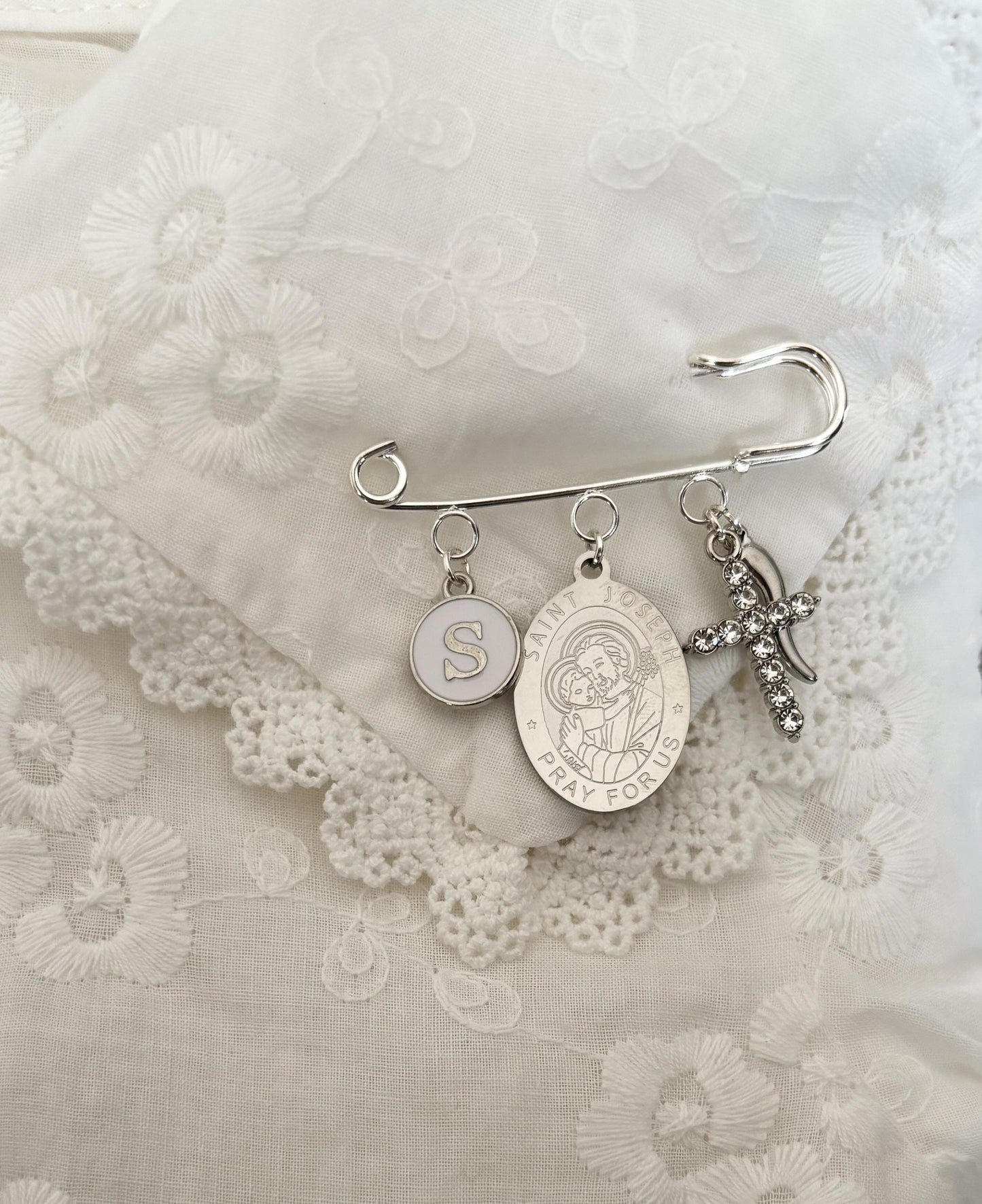 Personalized St Joseph Baby Pin: Silver Catholic Christening Gift